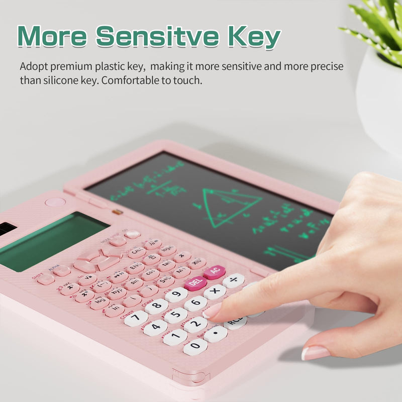 991ES MAX 417 Functions Scientific Calculators 4-Line Display with Notepad | ROATEE Rechargeable CalcNote, Foldable Portable for High School College Students and Teacher Back to School Supplies(Pink) Pink