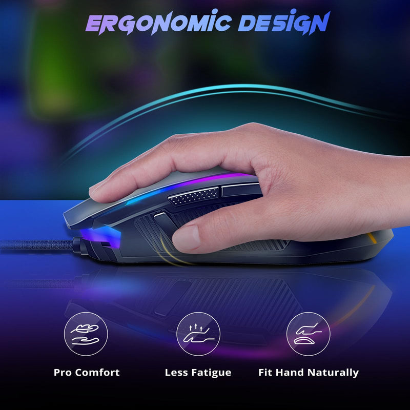 Redragon Gaming Mouse, Wired Gaming Mouse with RGB Backlit, 8000 DPI Adjustable, Mouse with 9 Programmable Macro Buttons & Fire Button, Software Supports DIY Keybinds, M910-K Black