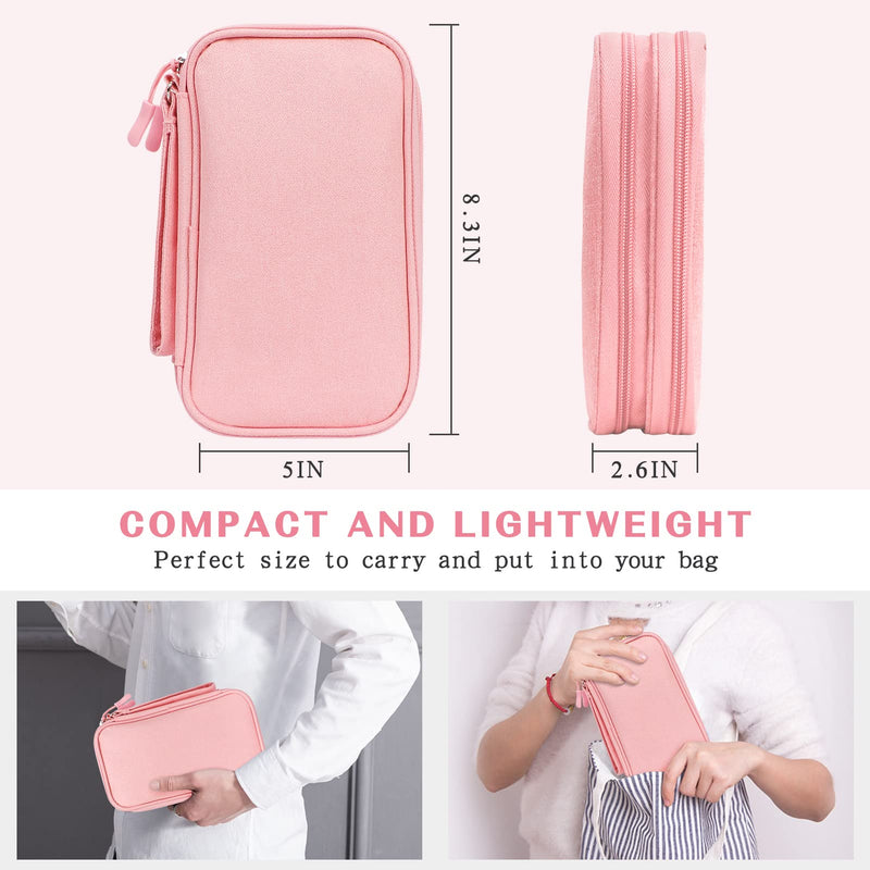 FYY Electronic Organizer, Electronic Accessories Carry Case Portable Waterproof Pouch Double Layers Storage Bag for Travel Cable, Cord, Charger, Phone, Earphone, Medium Size, Pink
