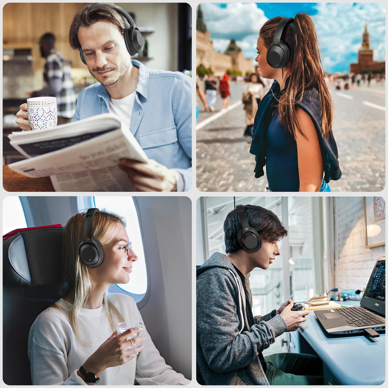 YMOO Bluetooth 5.2 Hybrid Active Noise Cancelling Headphones for Airplane Travel, Wired and Wireless ANC Headphones, 80H Playtime Over Ear Headphones, Bluetooth Headset with Mic for Adults