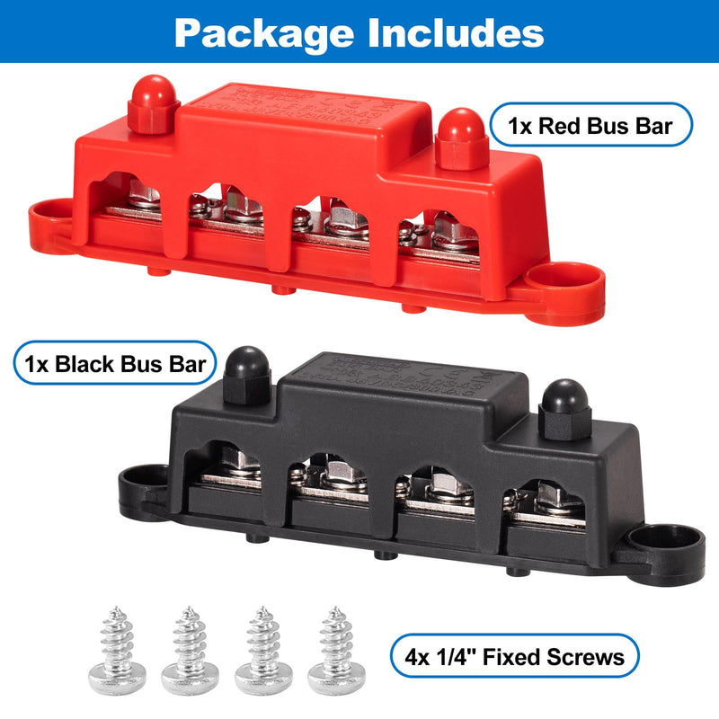 [AUSTRALIA] - Spurtar 12V Bus Bar 12V Power Distribution Block with 4X 5/16'' M8 Terminal Studs, 3X #8 M4 Screws Bus Bar Terminal Block 12V 24V 48V 250A for Car Truck RV ATV Boat Trailer Red Black Pair 4x 5/16'' M8 Posts - 3#8 Screws 