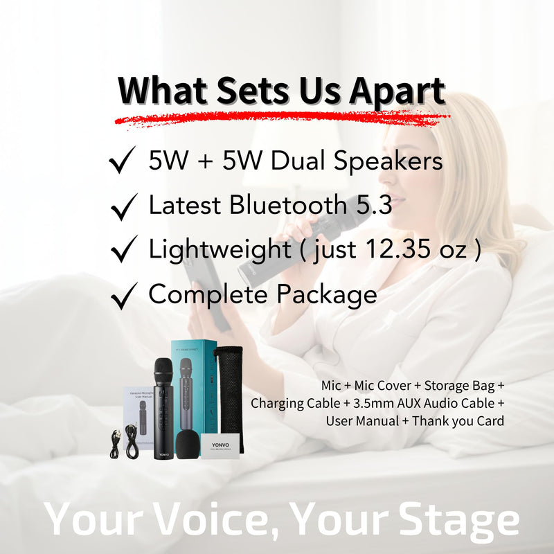 [AUSTRALIA] - Bluetooth 5.3 Wireless Karaoke Microphone, Portable Handheld Mic with 10W Speakers, Clear Vocals & Echo, Home Party Karaoke Machine, Gift for Teens & Women (Red) (Black) Black 