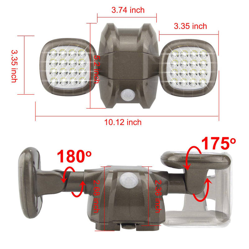 HONWELL Motion Sensor Light Outdoor Battery Operated Outside Security Flood Light Cordless IP65 Waterproof 32 LED Dual Head Spotlights, Motion Detector Lights for House Garage Porch Garden Shed brown
