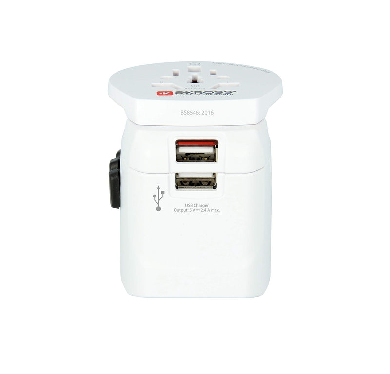 SKROSS Pro Light World Travel Adapter with USB | 3-Pole Travel Adaptor with Slide System | Designed for 200+ Countries | Compact and Reliable | White Pro Light USB Adapter Single