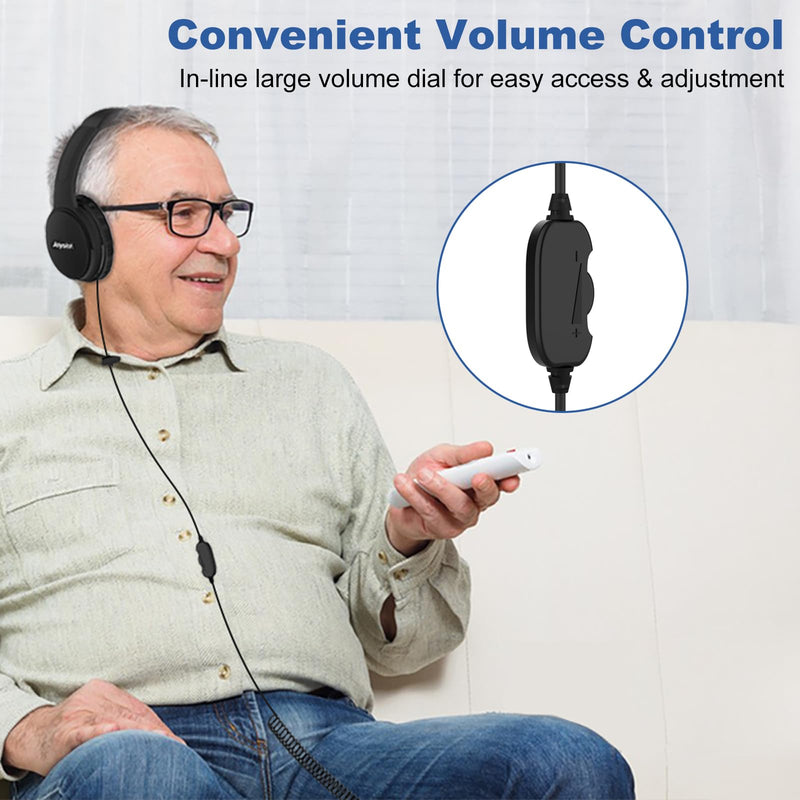 Joysico 19.5Ft / 6M Long Cord Over Ear Headphones with Volume Control, 16Ft Long Cord in-Ear Earbuds with Mic and Volume Control Bundle, Spring Coil Wire, Extension Cable, 3.5mm AUX, for TV PC Laptop