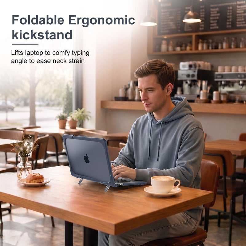 ProCase for MacBook Neo Case 13 inch 2026 Model A3404 A18 Pro -Indigo | Heavy Duty Hard Shell Protective Cover with Shockproof TPU Border & Foldable Ergonomic Kickstand, Anti-Scratch Laptop Case Indigo
