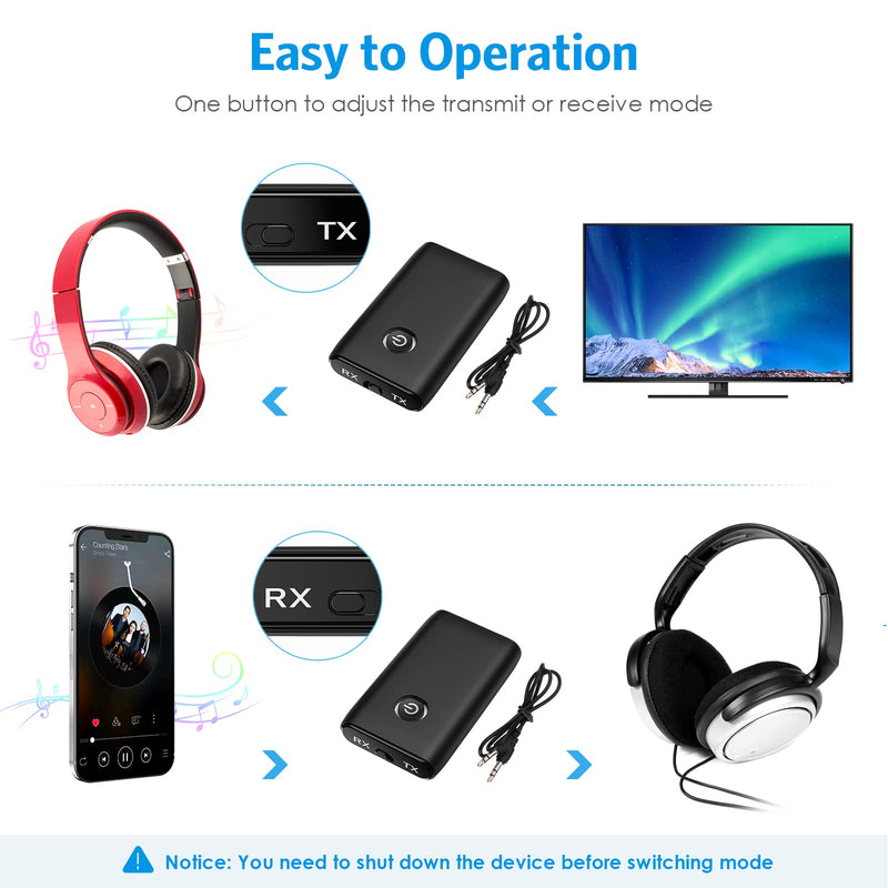 [AUSTRALIA] - Aux Bluetooth Adapter for Car, Bluetooth 5.0 Transmitter Receiver, Portable Wireless Bluetooth Adapter, 2-in-1 Bluetooth Aux Adapter, Audio Receiver for Laptop, Radio, Headphones, Speakers, TV Black 