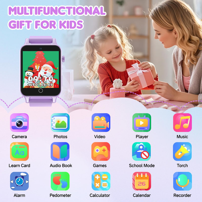 Kids Smart Watch Girls for Age 5-12, HD Camera Toddler Watch Educational Toys Birthday Gifts for Girls Ages 5 6 7 8 9 with Music Player, Alarm Clock, Learn Card, 30 Games, Pedometer Purple