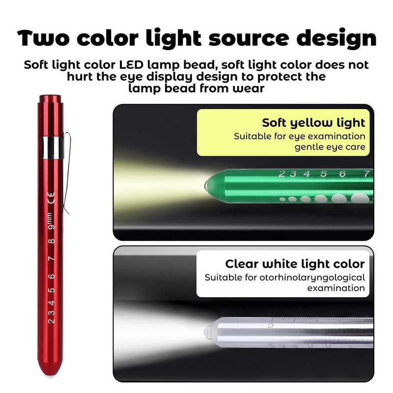 Leikurvo LED Pen Lamp for Doctors: Pack of 8 Aluminium Medical Penlight, Diagnostic Function, for Nurses and Emergency Services (Red, Purple, Green, Silver)