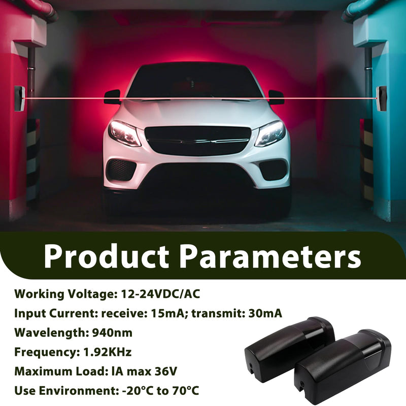 Infrared Sensor Light Beam, Light Barrier Infrared Sensor, IR Light Barrier Sensor, Universal 12/24 V AC/DC, Weatherproof, for Automatic Garage Doors and Gates, Range up to 20 Metres Rechteck