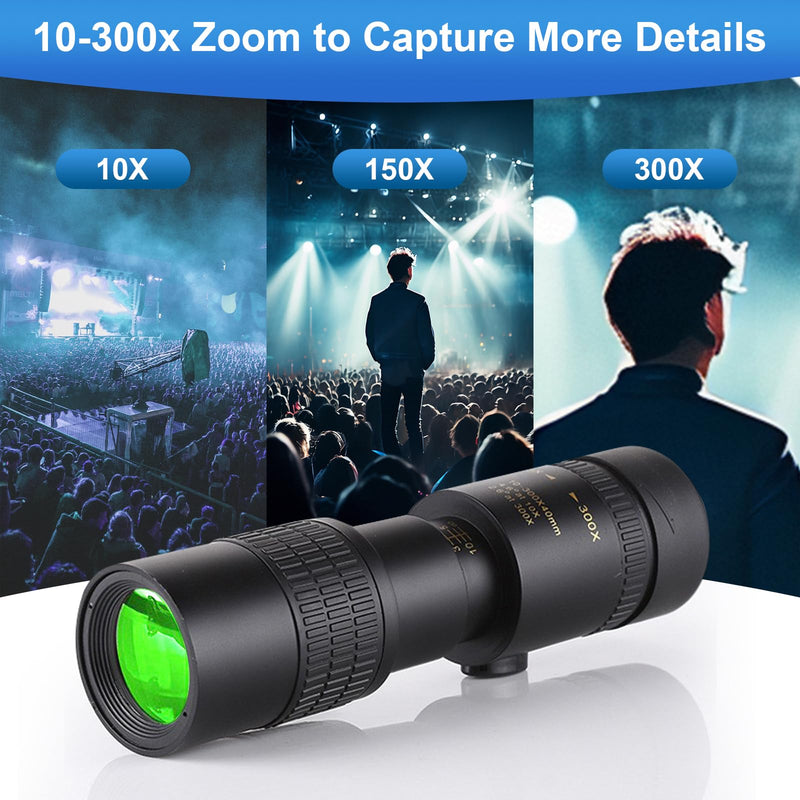 2024 New Upgraded 10-300x40 Monoculars for Adults High Powered – Zoom Monocular Telescope with BAK4 & FMC Lens for Concerts, Birdwatching, Stargazing (Smartphone Adapter &Tripod NOT Include) Black