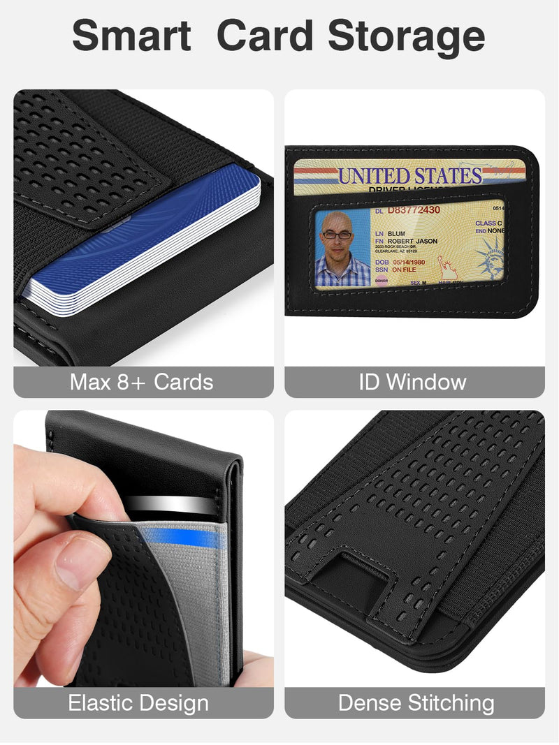 HiWe for Magsafe Wallet Stand, Strong Magnetic Wallet for iPhone 15/14/13/12 Series, for iPhone Magsafe Wallet with 3 Card Slots, Open ID Window, 10 Cards Holder, Slim, Vegan Leather, Dark Black