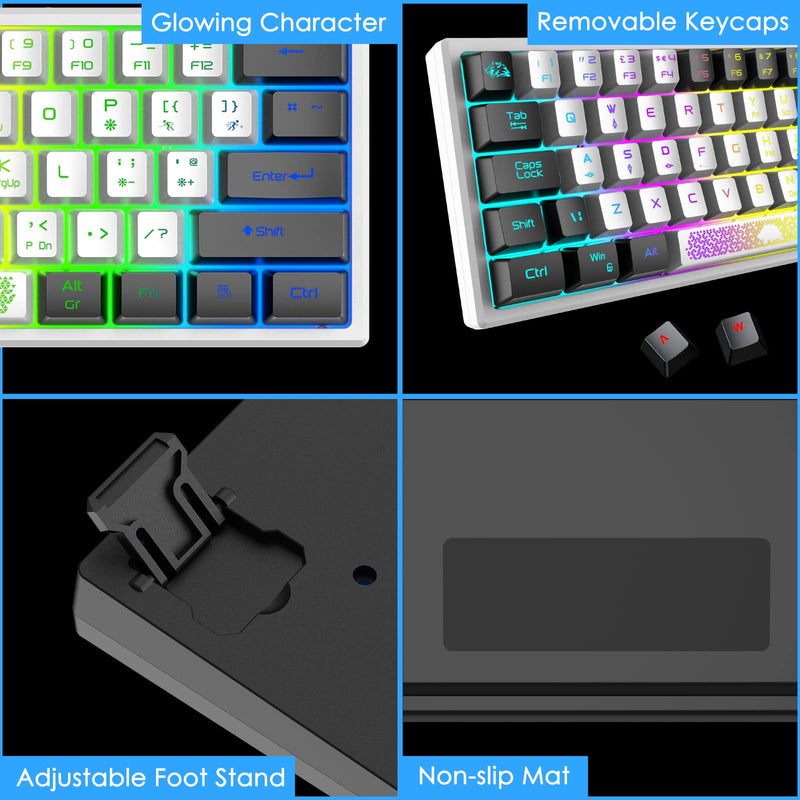 ZIYOU LANG K61 60% Gaming Keyboard Mini Portable with Rainbow RGB Backlit Compact Ergonomic 62Key Layout Anti-ghosting Mechanical Waterproof Wired for PC Mac Windows Gamer Laptop Typists(White+Black) White+Black