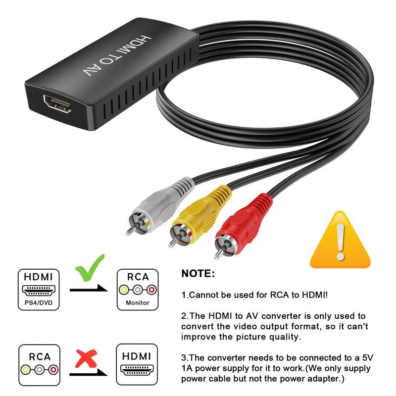 HDMI to RCA Converter, HDMI to AV Adapter for Old TV, HDMI RCA Composite Video Converter Supports PAL/NTSC for TV Stick, Roku, Android TV Box, DVD HDMI to RCA