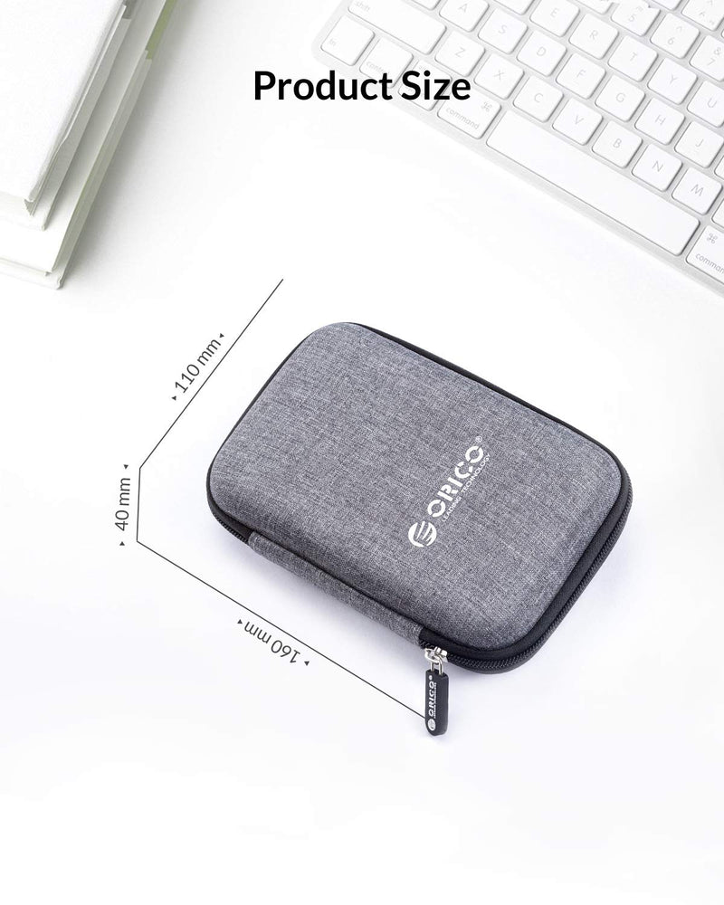 ORICO Hard Drive Case 2.5 inch External Drive Storage Carrying Bag Waterproof Shockproof with Inner Size 5.5x3.5x1.0inch for Organizing HDD and Electronic Accessories,Grey(PHD-25) Grey