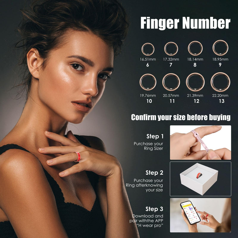 Smart Ring, Classic Clover Fitness Trackers, Large-Capacity Battery, Fitness/Sleep/Stress/Temperature Tracker for Women & Men, 5ATM Waterproof, iOS & Android Compatible, Black, APP Fees (7) 7