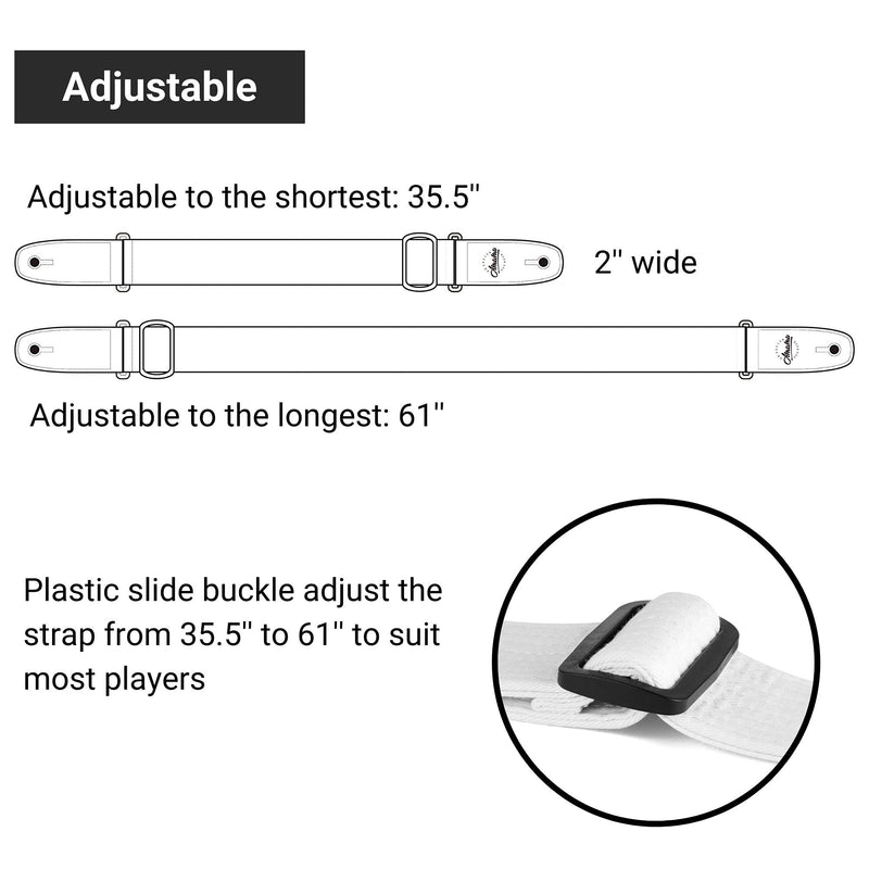 Amumu Premium Thick Cotton Guitar Strap - Ideal for Acoustic, Electric, and Bass Guitars White