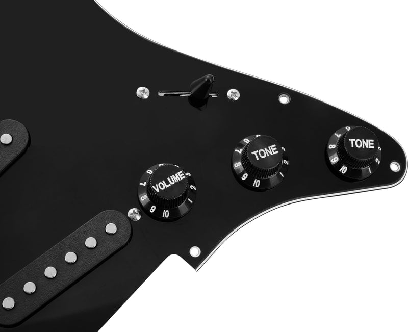 SSS Loaded Pickguard Set - Single Coil Pickups, 3-Ply Black, Easy Drop-In Replacement – Compatible with Fender Stratocaster Guitars, Black Pickguard-SSS-Black