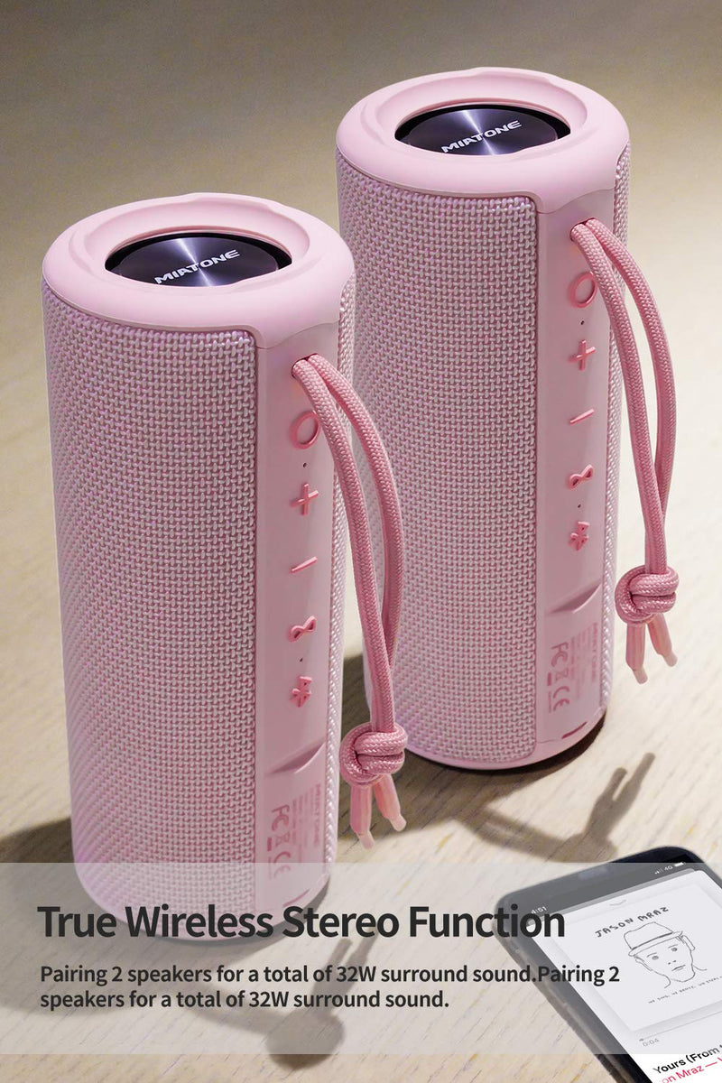 MIATONE Outdoor Portable Bluetooth Speaker Wireless Waterproof - Pink