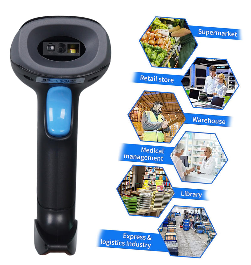 1D 2D QR Barcode Scanner Wireless, Handheld Cordless Bar Codes Reader with 2000mAh Battery for Mobile Payment, Convenience Store, Supermarket, Warehouse Inventory U27-W Wireless