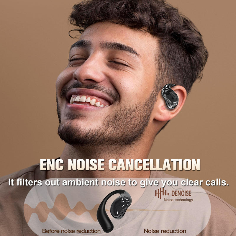TWS Wireless Bluetooth Smart Touch Screen Ultra Open Ear Earbuds with Ear Hooks Over Ear Buds Sport Earphones with Screen On Case Air Conduction Touchscreen Bluetooth Headphones for Gym Work Running White