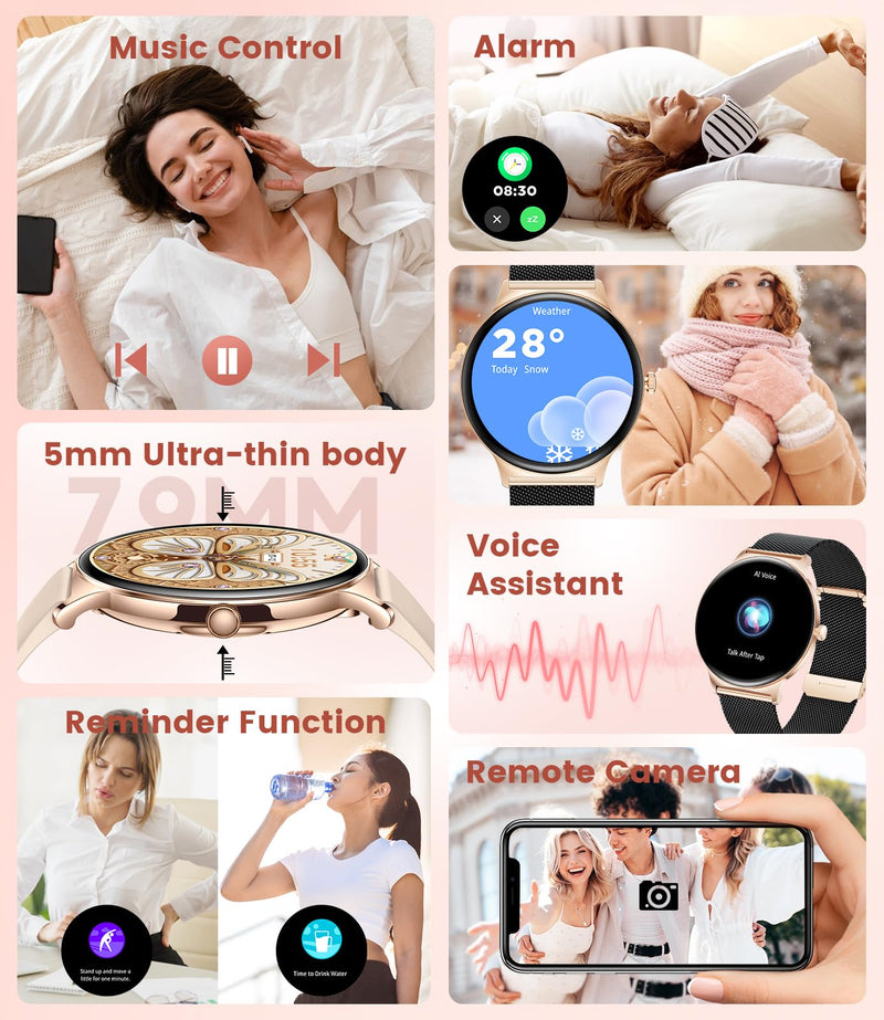 LIGE Smart Watch for Women(Dial/Answer Calls), 1.43" AMOLED HD Display, 100+ Sport Mode Fitness Tracker, 5ATM Waterproof/IP68/Sleep Smartwatch Womens, Ladies Smart Watches for iOS Android (Black Gold) Black Gold