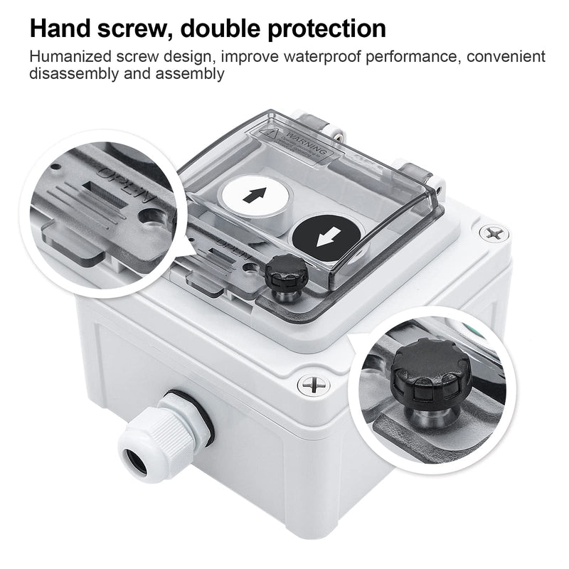 [AUSTRALIA] - IP67 Button Switch Outdoor Waterproof Box 2 Push Button White Up Black Down Button with Protective Cover Anti-misoperation Switch(AC/DC 6A-110V/3A-240V/2.5A-380V) 2 Buttons-White Up & Black Down Self-Resetting 