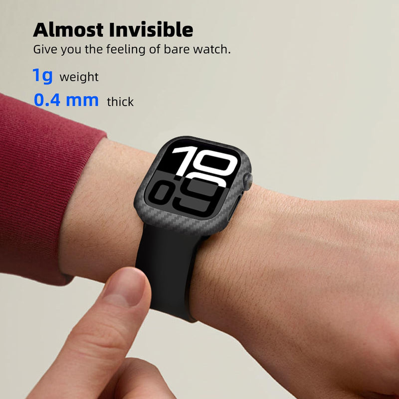 MONOCARBON Real 3K Carbon Fiber Case for 46 mm Apple Watch Series 10,Ultra Thin & Ultra Light Wrap-Around Hard Cover for 2024 New 46mm iwatch From Daily Scratches/Wear/Drop Twill Glossy Black