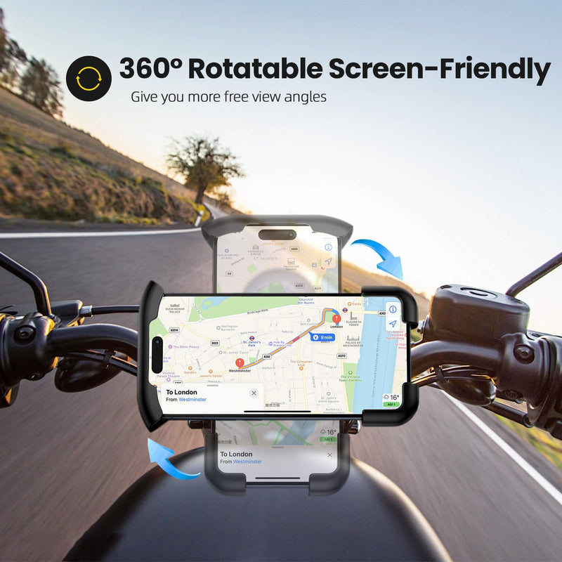 Bike Phone Holder, Motorcycle Phone Mount 360°Rotatable Handlebar Cell Phone Clamp Scooter Phone Clip for iPhone 15 Pro Max/Plus,14/13/12/11,Galaxy S24 Ultra/S23/A15/A54/S9 and More 4.7"-7.3" Phones