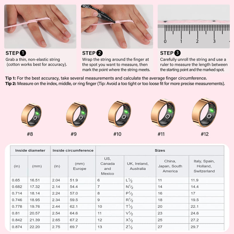 smart ring for women health rings smart ring blood pressure monitor fitness rings for women ring fitness tracker blood pressure ring for men fitness rings Waterproof for iPhone and Android, gold #7 Rose Gold 7#(17.3mm)