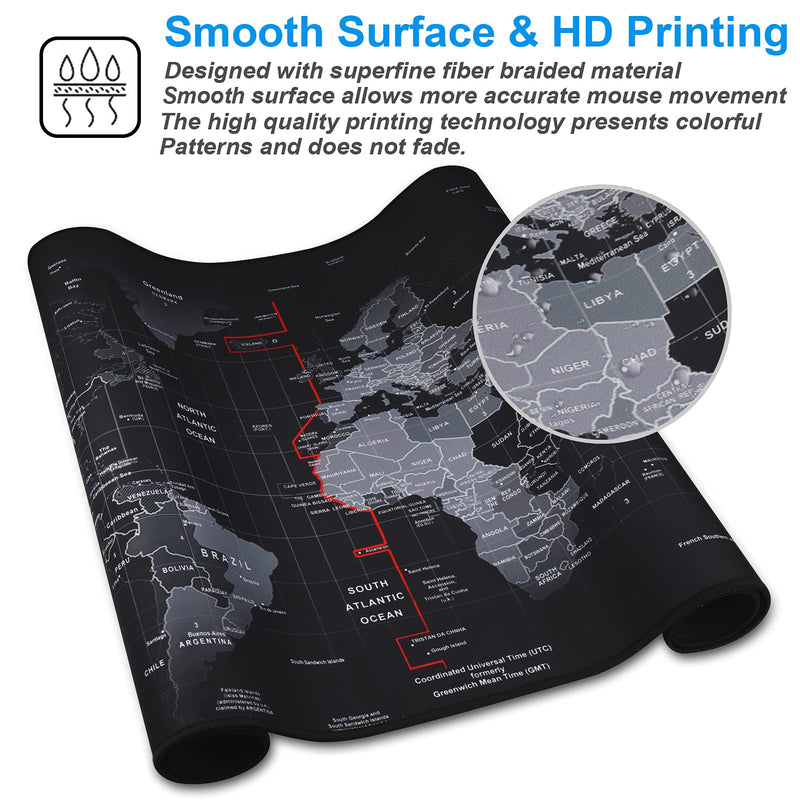 Cmhoo XXL Professional Large Mouse Pad & Computer Game Mouse Mat (35.4x15.7x0.1IN, Map) (90*40 Map) 35.4x15.7x0.1IN
