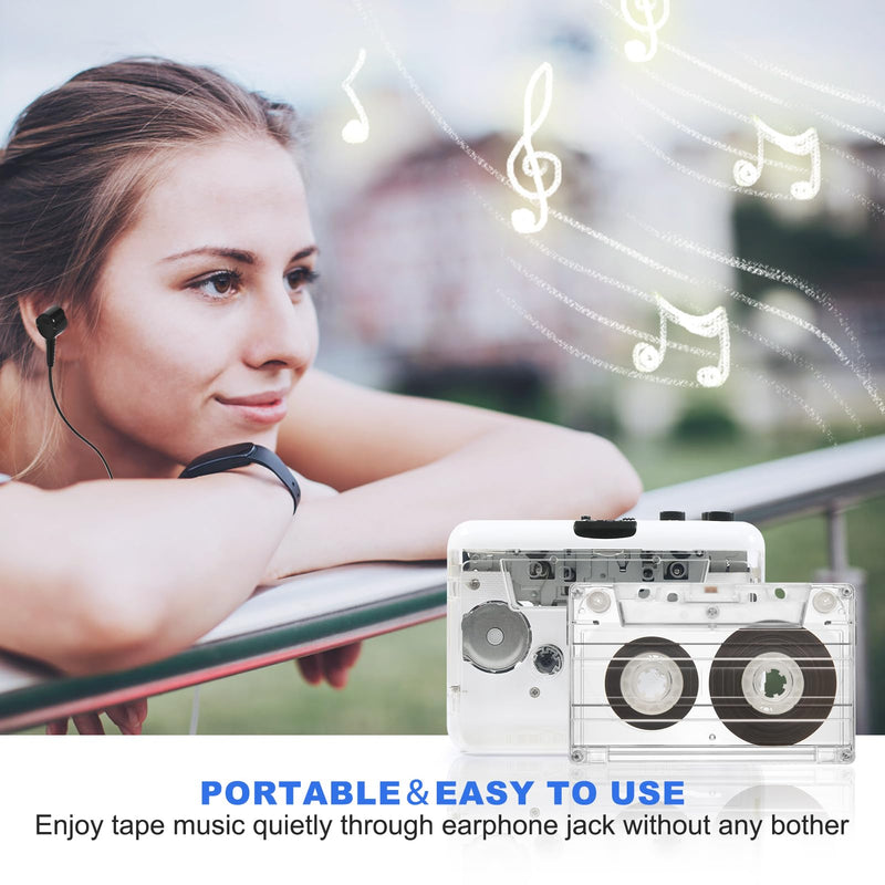 [AUSTRALIA] - Auto Reverse ＆Clear Stereo Cassette Player,Built-in Cool Copper Wheel Movement＆Earphone,Cassette Tape to MP3 Converter with Tape Converter Software,Powered by USB Power Cord or AA Battery 