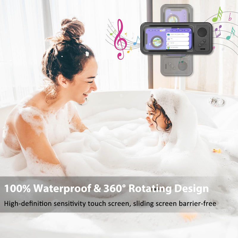 [AUSTRALIA] - Shower Phone Holder with Wireless Bluetooth Speaker,2026 New Waterproof 480 Rotation Viewable Shower Phone Case Speaker for Any Phone, Wall Mounted Phoneholder Stand for Bathroom Mirror (Black) Black 