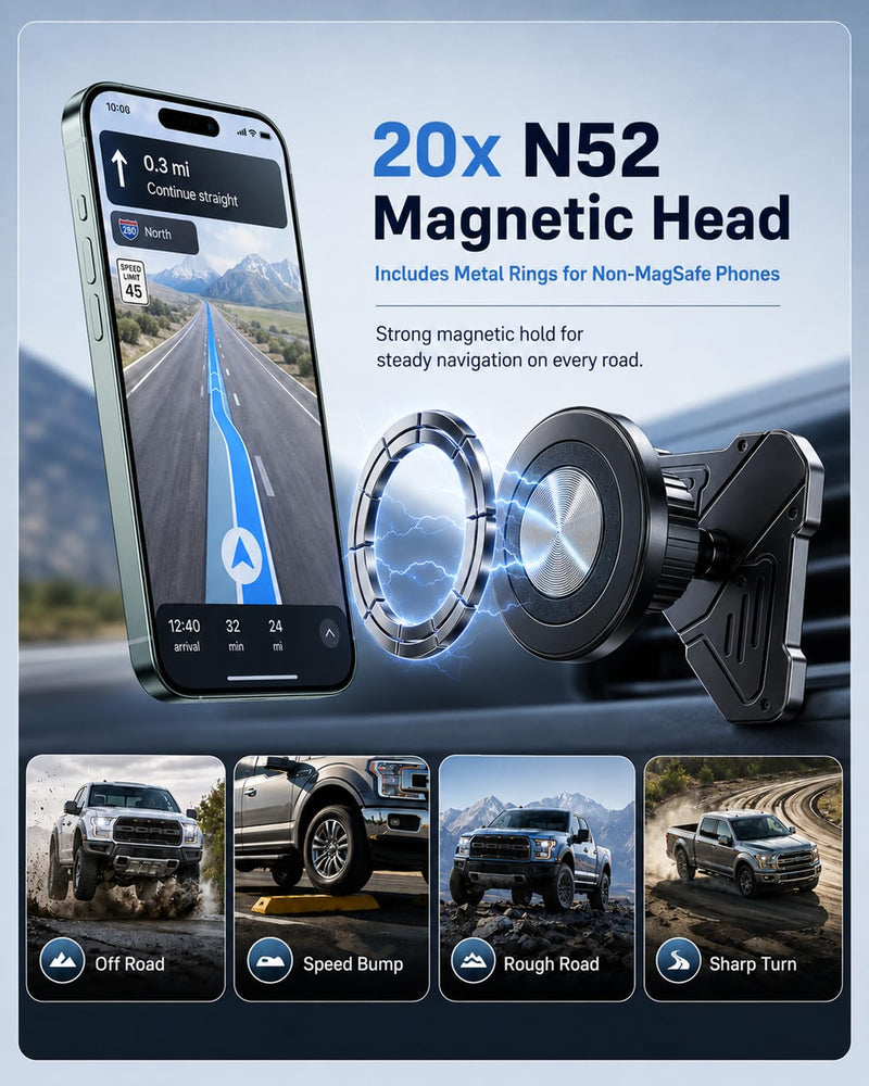 Magnetic Air Vent Phone Holder Compatible with Ford F150 2021-2026 | Super Duty F250 F350 F450 2021-2025, Metal Truck Phone Mount for MagSafe iPhone,Vent Cell Phone Holder Bracket
