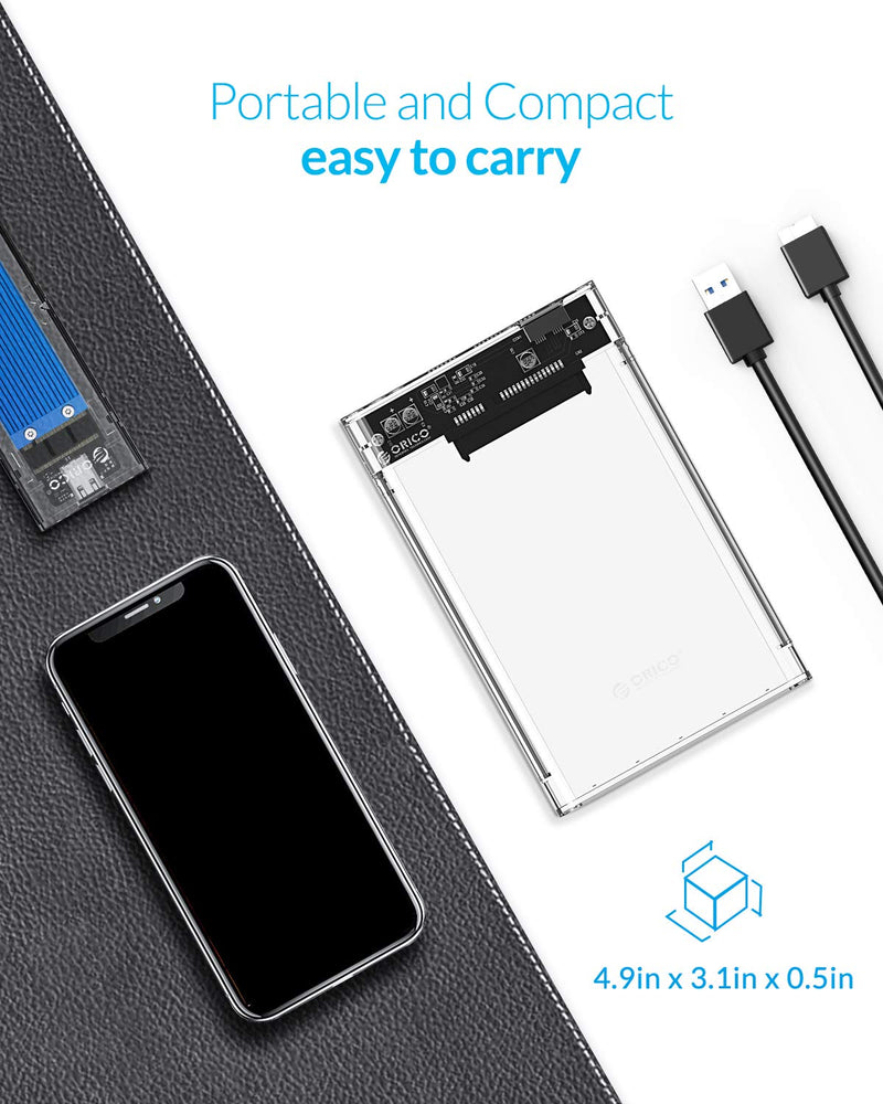 ORICO 2.5'' USB 3.0 External Hard Drive Enclosure USB3.0 to SATA Portable Clear Hard Disk Case for 2.5 inch 7mm 9.5mm SATA HDD SSD Max 4TB Support UASP and Tool-Free(2139U3)
