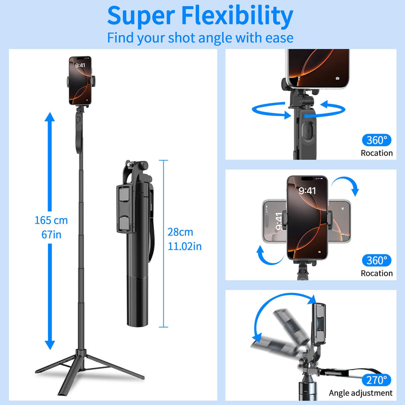 Auto Face Tracking Tripod 360° Rotation, 67" Tripod for iPhone Selfie Stick,Phone Tripod Stand Holder with Remote Gesture Control,No App, for Live Video Tiktok Live Vlog Streaming Video LY-US-A200+55S