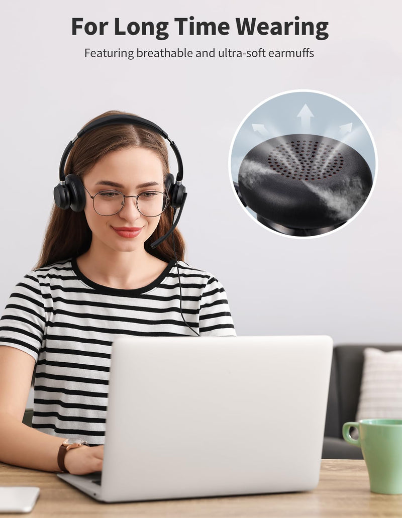 [AUSTRALIA] - Wired Headphones with Microphone for PC, On-Ear Computer Laptop USB Headset with Noise Cancelling Microphone in-line Control for Home Office Online Class Skype Zoom, (3.5mm + USB) 1 Count 