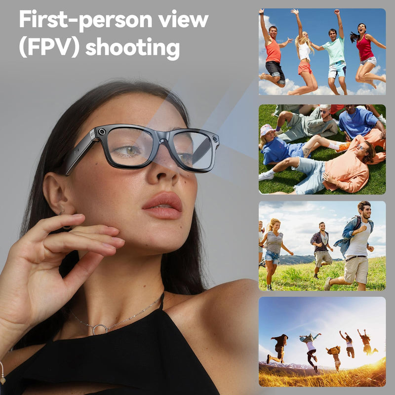 AI Smart Glasses with HD Camera- AI Photo Recognition and Interactive Dialogue, Noise-canceling, and Long Battery Life | Stylish Black Frame and Lenses (White) White