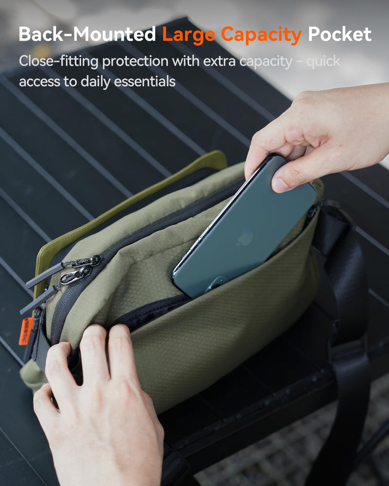 Camera Sling Bag, Everyday Shoulder Bag, Multifunction Portable Travel Bag with Tripod Holder, for Lightweight DSLR/SLR/Mirrorless Small Camera & Gaming Gear - Olive Green