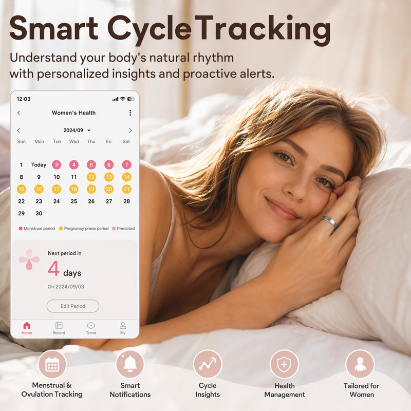Smart Ring for Women Men Health Tracker - IP68 Waterproof Fitness Ring with Heart Rate/Blood Oxygen/Blood Pressure/Sleep Tracker/Step/Calories for iOS and Android,No Subscription Fee,Silver 9