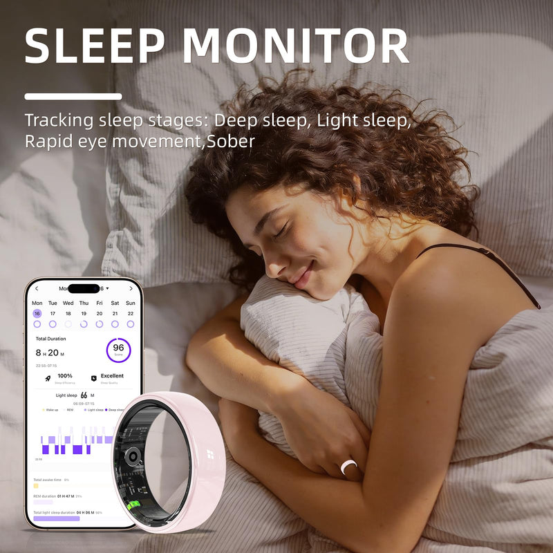 Ceramic Smart Ring for Women, Pink Fitness & Sleep Tracker, #8 | 24/7 Health Tracking with Heart Rate, Blood Oxygen, HRV & Sleep Monitoring. Ceramic Design, 5ATM Waterproof, No Subscription 8(0.72in)