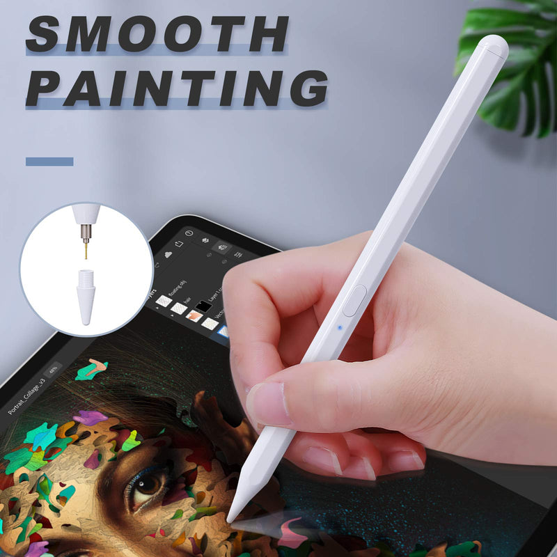 MoKo Stylus Pen for iPad with Palm Rejection, iPad Pencil for 2018-2022 Apple iPad 9th 8th 7th 6th Generation iPad Air 5th 4th 3rd Gen iPad Pro 11-12.9 Inch iPad Mini 6th 5th Gen, Tilt& Magnetic,White White