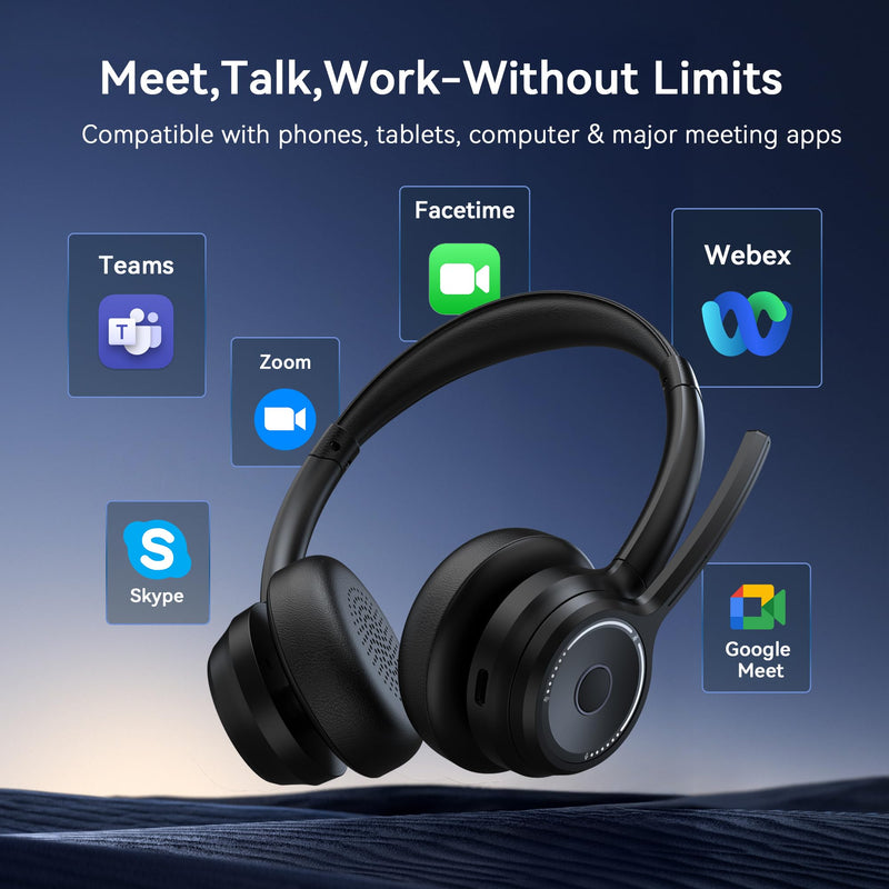 Gixxted (2026 Upgraded) Wireless Headset with Mic for Work, Bluetooth Headset with Noise Canceling Microphone, Wireless Headphones with Mic and USB Dongle and Mute, Fit for Computer/PC/Teams Black