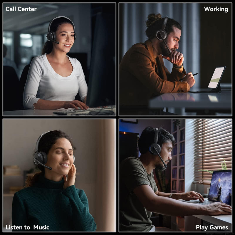 Wireless Headset with Mic for Work, Bluetooth Headset with Microphone (Noise Cancelling & Mute Button), Wireless Headphones with Mic for Work from Home/Office/PC/Call Center/Computer/Laptop/Teams/Zoom