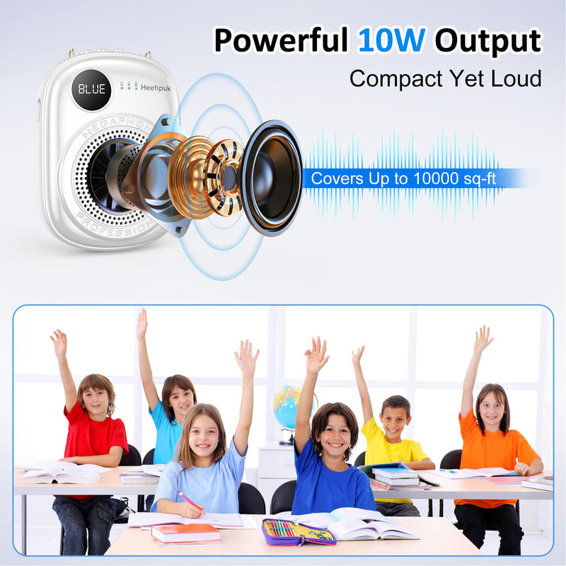 Portable Voice Amplifier Wired Microphone and Speaker,PA System Voice Amplifier with Mic Headset for Teachers,Speech,Tour Guides,Coaches,Yoga, Fitness Instructors Bluetooth 5.0 TF Card (White) White