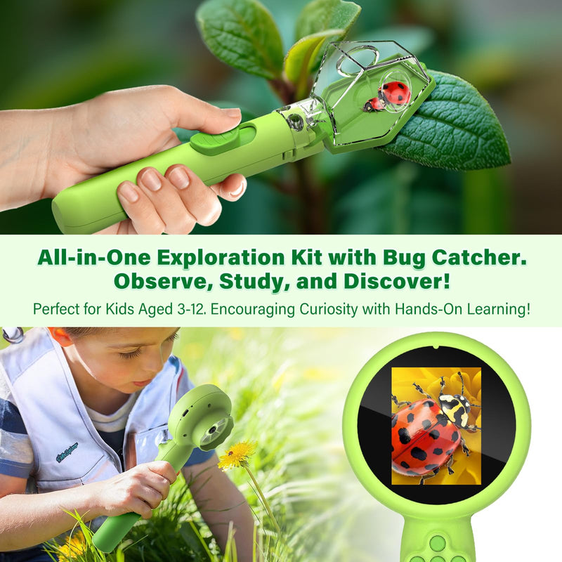 [AUSTRALIA] - Microscope for Kids with Bug Catcher, 1080P HD Digital Handheld Portable Kids Microscope, 2 in 1 STEM Science Educational Learning Kit Christmas Birthday Gifts Toys for 3-15 Boys & Girls (Green) Bug Catcher & Microscope Kits Green 