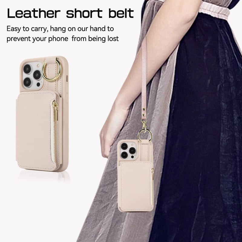 [AUSTRALIA] - for iPhone 15 Pro Wallet Case Crossbody, RFID Blocking Leather Card Holder Phone Zipper Purse Cases with Shoulder Wrist Straps Women for Apple iPhone 15 Pro 6.1 inch Beige iPhone 15 Pro (6.1 Inch, 3 Lens) 