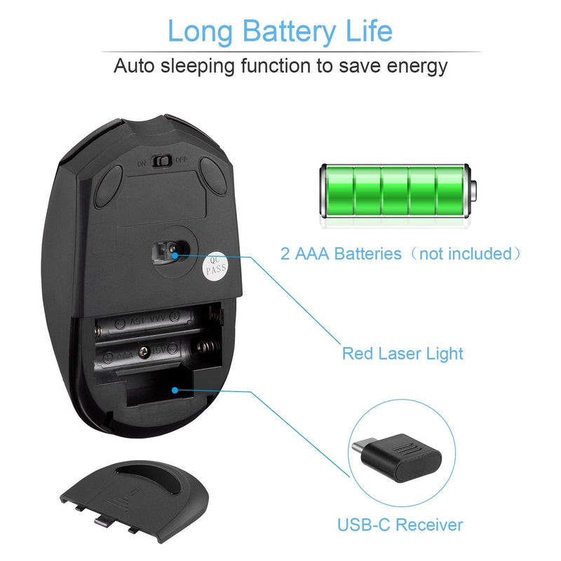 Type C Wireless Mouse, AURTEC 2.4GHz USB-C Wireless Mice for Laptop and More USB-C Devices