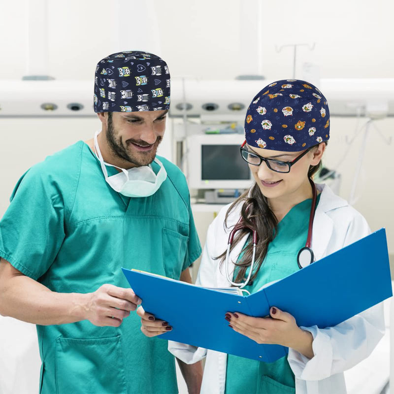 Comius Sharp 6 Pieces Adjustable Work Caps, Surgical Cap Fabric, Cotton Nurse Cap with Buttons, Scrubbing Cap with Sweatband for Women and Men, Personal Care Needs