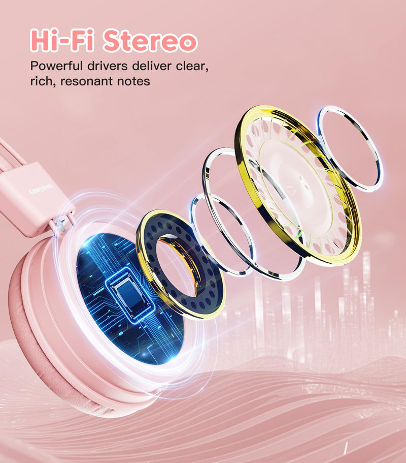 [AUSTRALIA] - Kids Headphones, Toddler Headphones with Safe Volume Limiter 94dB, Wired School Headphones for Kid, 3.5mm Adjustable On-Ear Headphones for Boys/Girls/Children/Teens/iPad/Computer, Light Pink Plug 3.5mm 